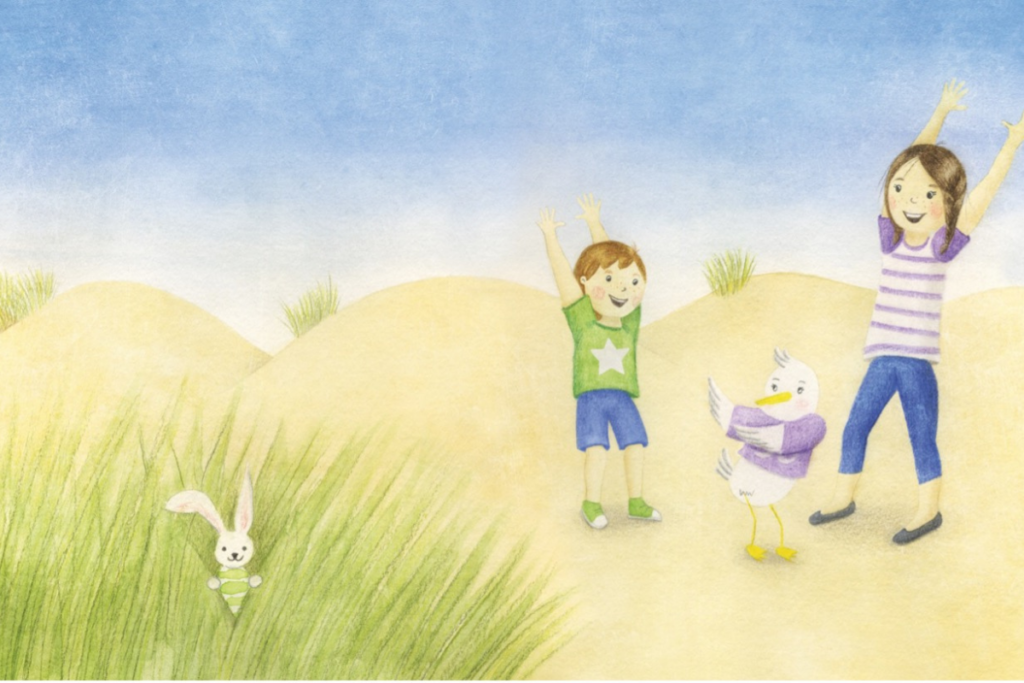 Abbildung der Übung Seegras aus dem Buch "Inselabenteuer mit Yogamöwe Lilly"