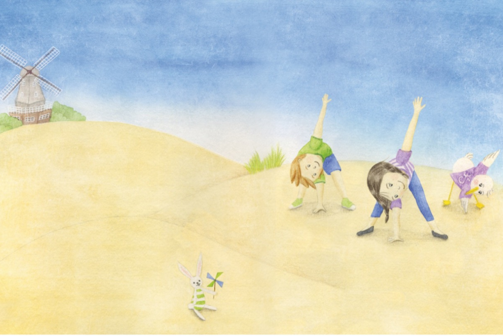 Abbildung der Übung Windmühle aus dem Buch "Inselabenteuer mit Yogamöwe Lilly"