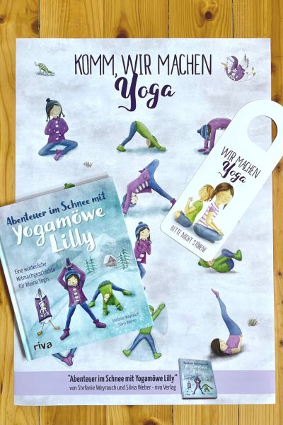 Yogamöwe Lilly Set mit Buch, Poster und Türanhänger